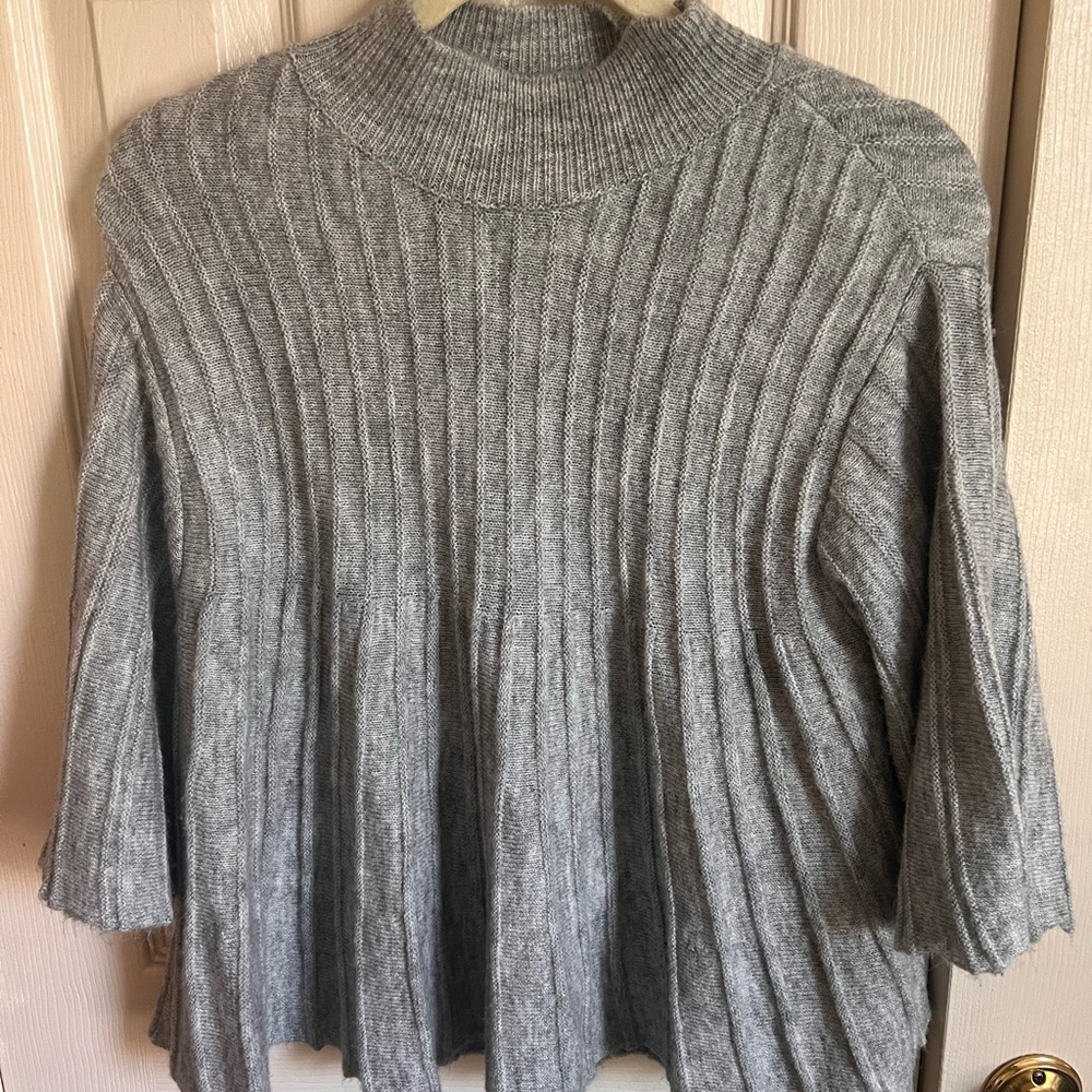 Maeve Heather Gray Ribbed Mock Neck Sweater